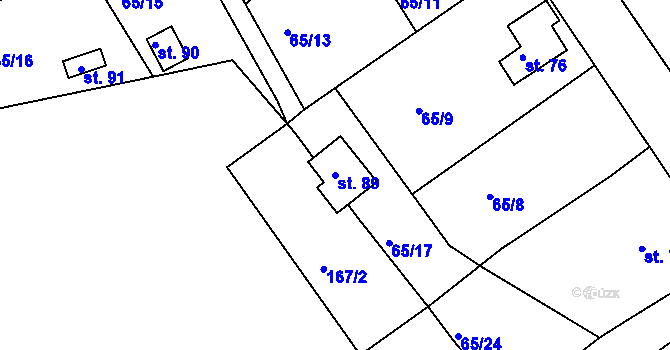 Parcela st. 89 v KÚ Bradlec, Katastrální mapa