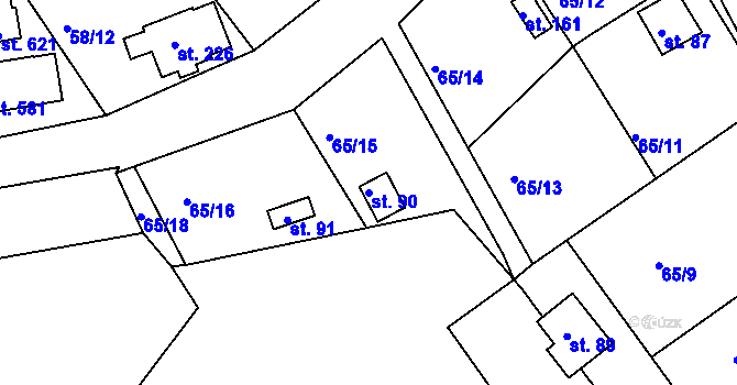 Parcela st. 90 v KÚ Bradlec, Katastrální mapa