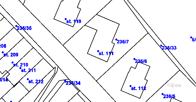 Parcela st. 111 v KÚ Bradlec, Katastrální mapa