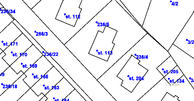 Parcela st. 113 v KÚ Bradlec, Katastrální mapa