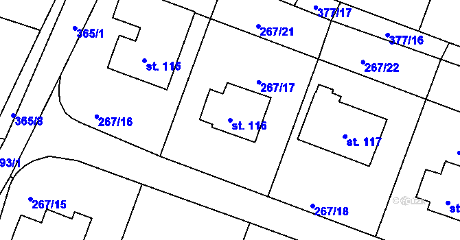 Parcela st. 116 v KÚ Bradlec, Katastrální mapa