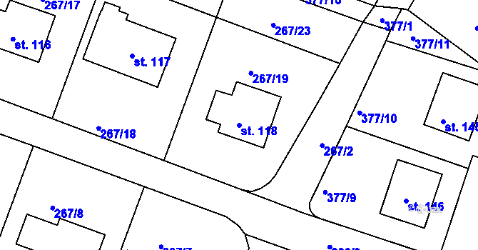 Parcela st. 118 v KÚ Bradlec, Katastrální mapa