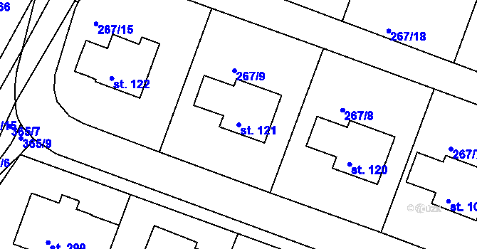 Parcela st. 121 v KÚ Bradlec, Katastrální mapa