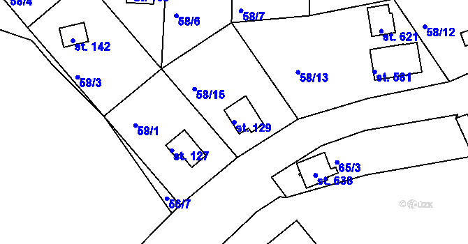 Parcela st. 129 v KÚ Bradlec, Katastrální mapa