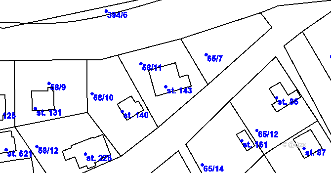 Parcela st. 143 v KÚ Bradlec, Katastrální mapa