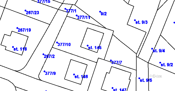 Parcela st. 145 v KÚ Bradlec, Katastrální mapa
