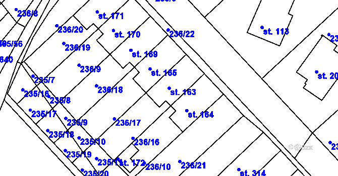 Parcela st. 163 v KÚ Bradlec, Katastrální mapa
