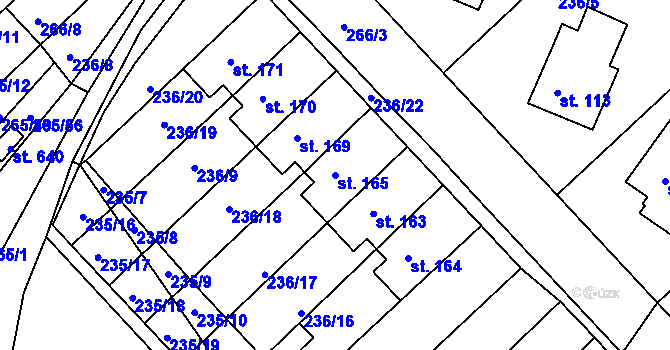 Parcela st. 165 v KÚ Bradlec, Katastrální mapa