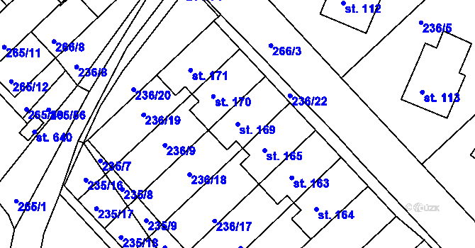 Parcela st. 169 v KÚ Bradlec, Katastrální mapa