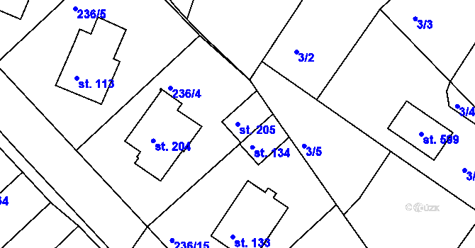 Parcela st. 205 v KÚ Bradlec, Katastrální mapa