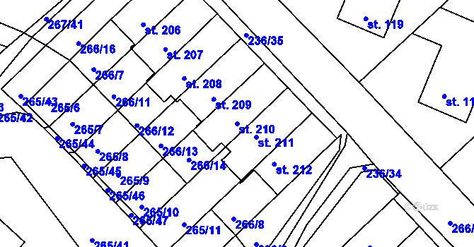 Parcela st. 210 v KÚ Bradlec, Katastrální mapa