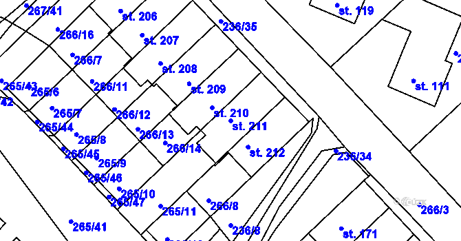 Parcela st. 211 v KÚ Bradlec, Katastrální mapa