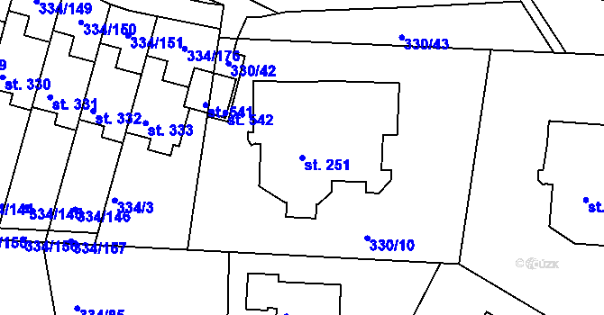 Parcela st. 251 v KÚ Bradlec, Katastrální mapa