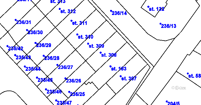 Parcela st. 308 v KÚ Bradlec, Katastrální mapa
