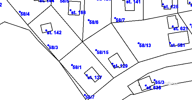 Parcela st. 58/15 v KÚ Bradlec, Katastrální mapa