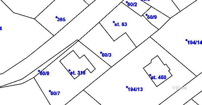 Parcela st. 60/3 v KÚ Bradlec, Katastrální mapa