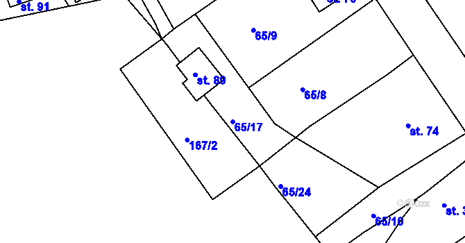 Parcela st. 65/17 v KÚ Bradlec, Katastrální mapa