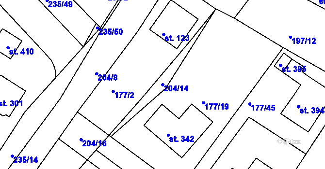 Parcela st. 204/14 v KÚ Bradlec, Katastrální mapa