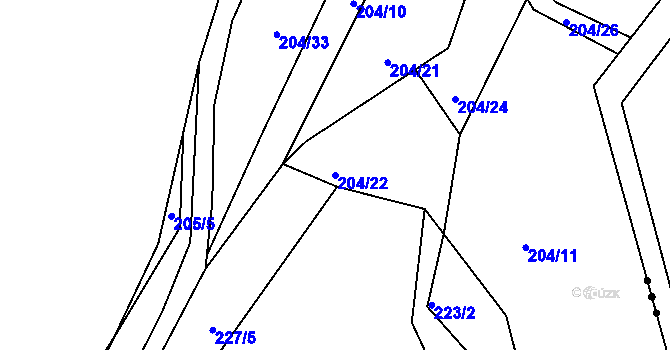 Parcela st. 204/22 v KÚ Bradlec, Katastrální mapa