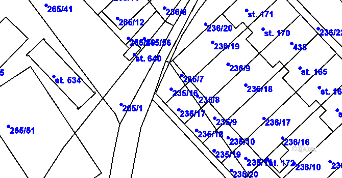 Parcela st. 235/16 v KÚ Bradlec, Katastrální mapa