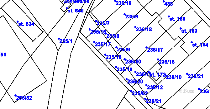 Parcela st. 235/18 v KÚ Bradlec, Katastrální mapa