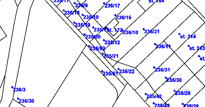 Parcela st. 235/21 v KÚ Bradlec, Katastrální mapa