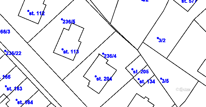 Parcela st. 236/4 v KÚ Bradlec, Katastrální mapa