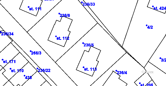 Parcela st. 236/5 v KÚ Bradlec, Katastrální mapa