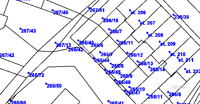 Parcela st. 265/7 v KÚ Bradlec, Katastrální mapa
