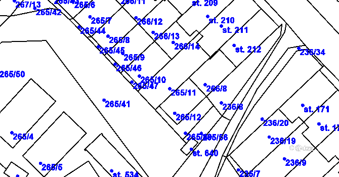 Parcela st. 265/11 v KÚ Bradlec, Katastrální mapa