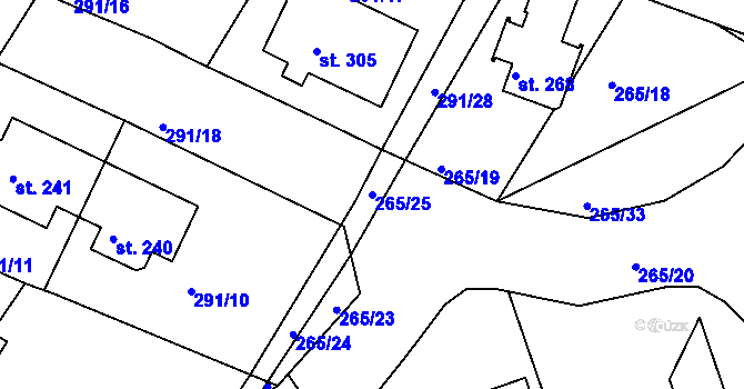 Parcela st. 265/25 v KÚ Bradlec, Katastrální mapa