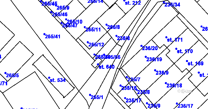 Parcela st. 265/56 v KÚ Bradlec, Katastrální mapa