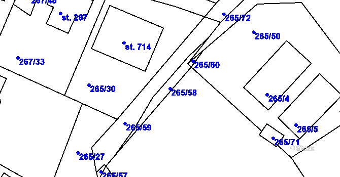 Parcela st. 265/58 v KÚ Bradlec, Katastrální mapa