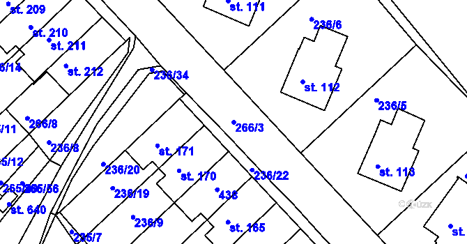 Parcela st. 266/3 v KÚ Bradlec, Katastrální mapa