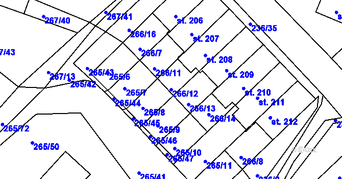 Parcela st. 266/12 v KÚ Bradlec, Katastrální mapa