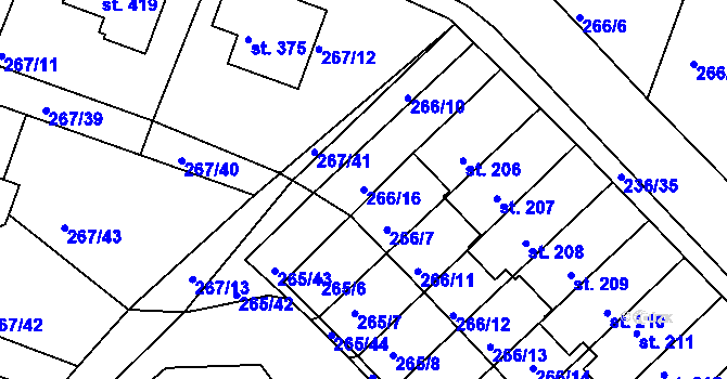 Parcela st. 266/16 v KÚ Bradlec, Katastrální mapa