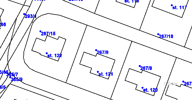 Parcela st. 267/9 v KÚ Bradlec, Katastrální mapa
