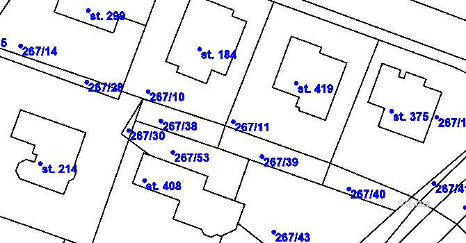 Parcela st. 267/11 v KÚ Bradlec, Katastrální mapa