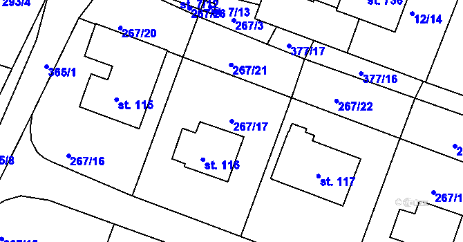 Parcela st. 267/17 v KÚ Bradlec, Katastrální mapa