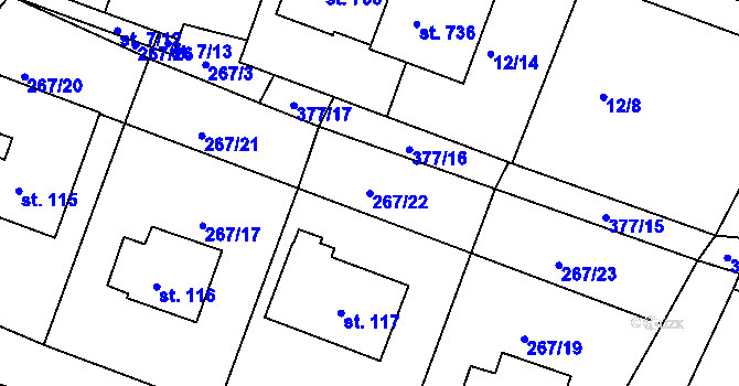 Parcela st. 267/22 v KÚ Bradlec, Katastrální mapa