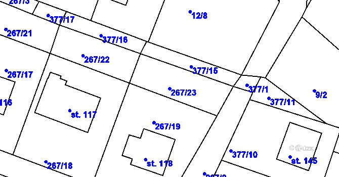 Parcela st. 267/23 v KÚ Bradlec, Katastrální mapa
