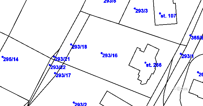 Parcela st. 293/16 v KÚ Bradlec, Katastrální mapa