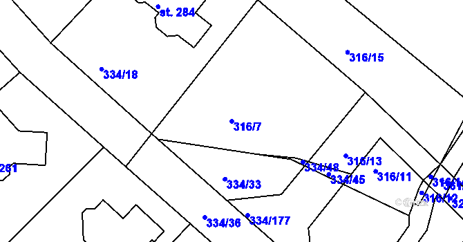 Parcela st. 316/7 v KÚ Bradlec, Katastrální mapa