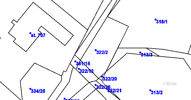 Parcela st. 322/2 v KÚ Bradlec, Katastrální mapa