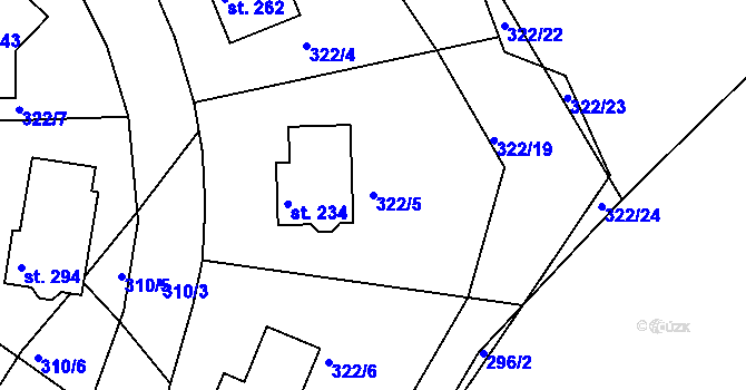 Parcela st. 322/5 v KÚ Bradlec, Katastrální mapa