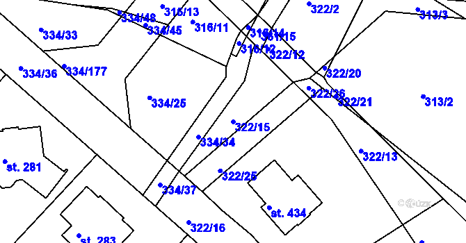 Parcela st. 322/15 v KÚ Bradlec, Katastrální mapa
