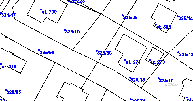 Parcela st. 325/58 v KÚ Bradlec, Katastrální mapa