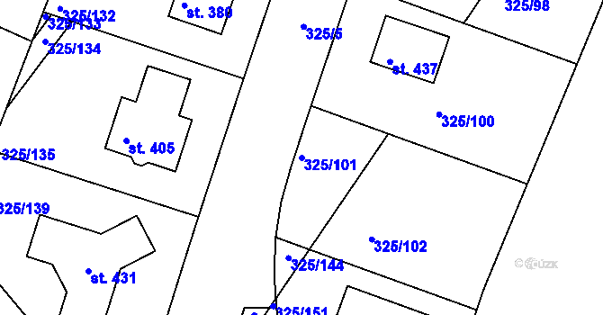 Parcela st. 325/101 v KÚ Bradlec, Katastrální mapa