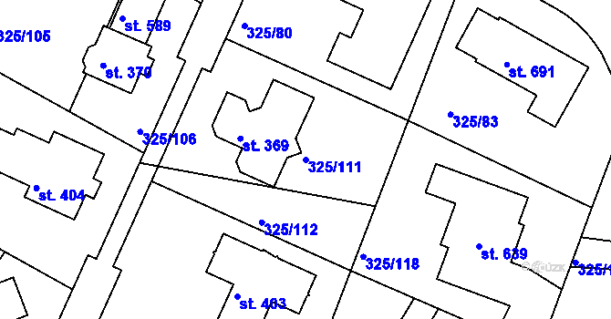 Parcela st. 325/111 v KÚ Bradlec, Katastrální mapa