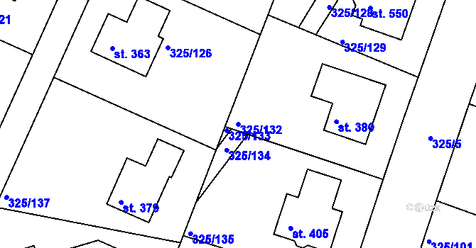 Parcela st. 325/132 v KÚ Bradlec, Katastrální mapa
